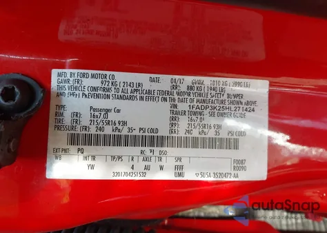 2017 Ford Focus Se из США, поврежденный, VIN 1FADP3K25HL271424